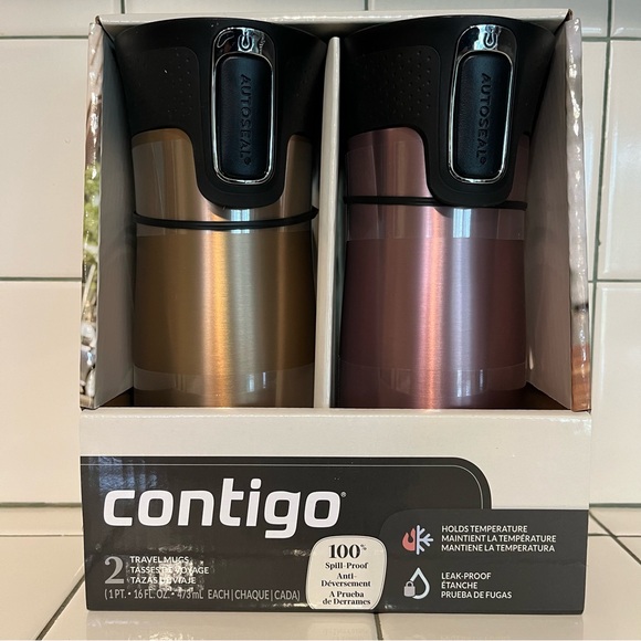 NWT Contigo Insulated Spill Proof Travel Mug Set 16 Oz - Gold and Pink - Picture 1 of 8